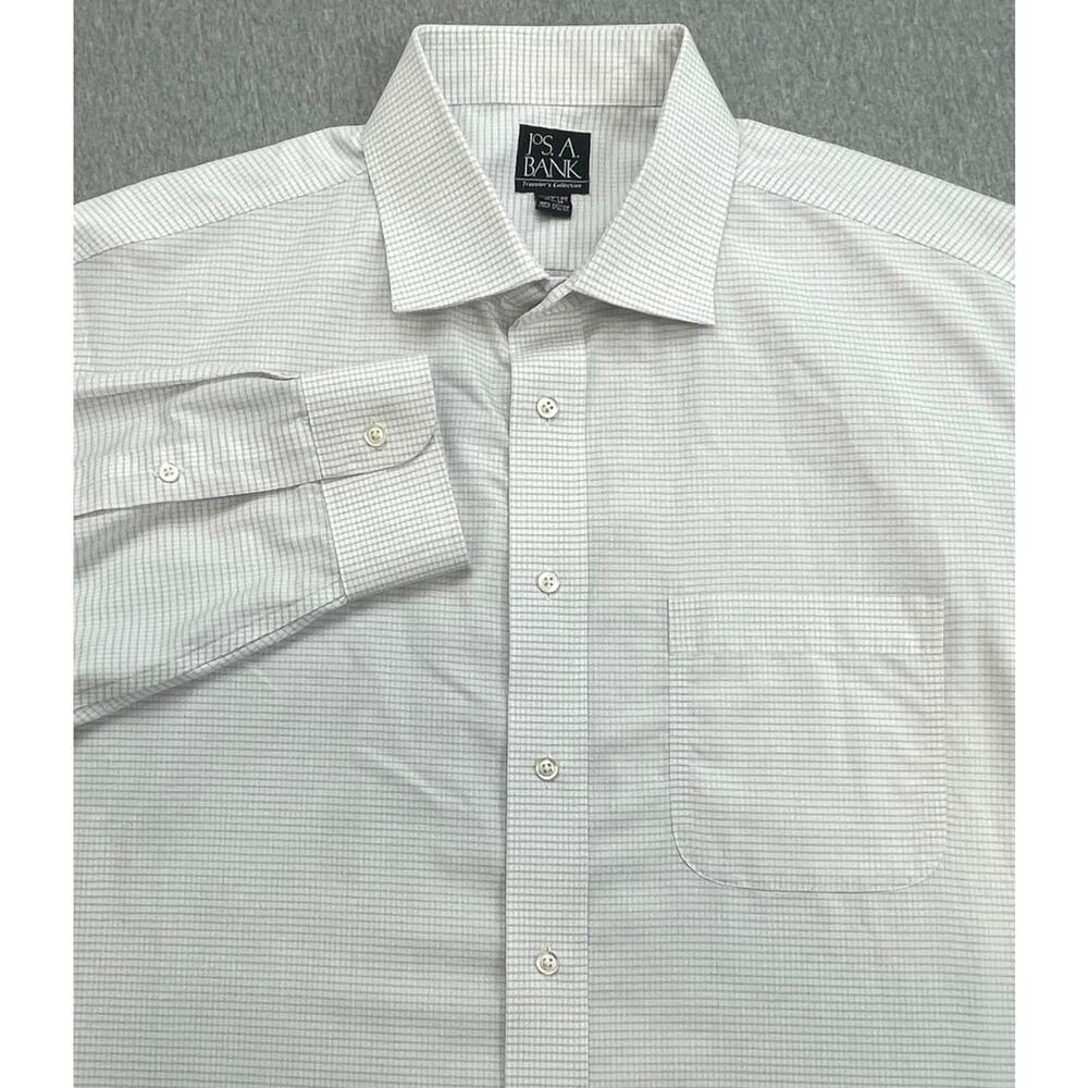 Jos A Bank Shirt Mens 17.5 - 34 Check 100% Cotton Travelers Button Up Tailored